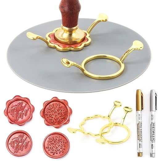 Wax Seal Kit with 2 Metal Wax Seal Molds, Silicone Waxing Mat, 2 Metal Mark Pens, Sealing Wax Kit for Wedding Invitations Envelopes Cards Gift Wrapping (Metal Wax Seal Molds Kits)