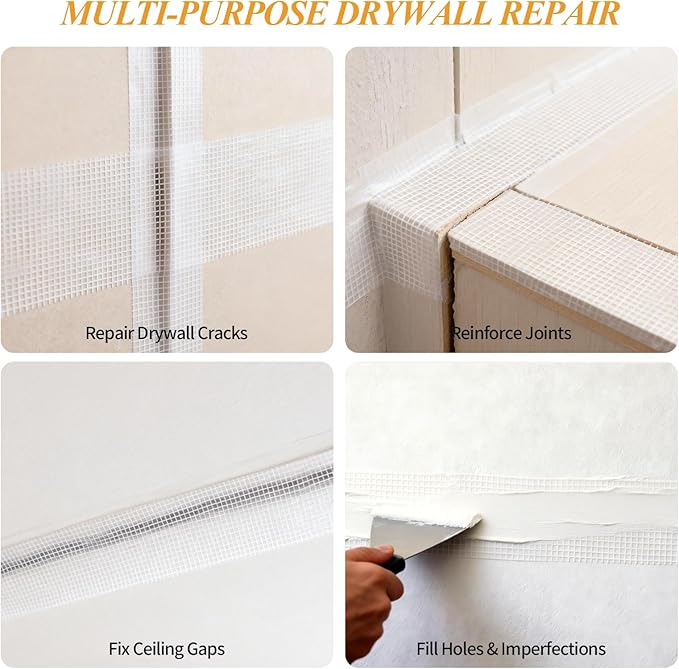 Drywall Joint Tape, 4 Inch x 100 Ft Self Adhesive Drywall Tape, Wall Patch Repair Roll, Fiberglass Mesh Tape for Drywall Repair, Wall Cracks and Ceiling Gaps