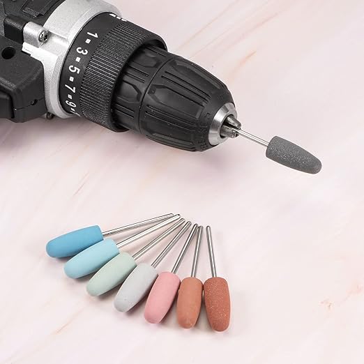 uxcell 6pcs 180 Grits Abrasive Mounted Stone 2.35mm Shank 2/5"(10mm) Dia Conical Heads Stone Grinding and Polishing Wheels for Nail Polishing