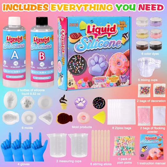JOICEE Taba Squishy Kit, DIY Squishy Making Kit 18OZ 1:1 AB Liquid Silicone with 6 Molds for Make Your Own Super Soft Squishies Maker Kits Birthday Holiday Gifts Party Favors