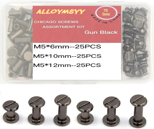 75 Sets Chicago Black Round Head Rivets Binding Screws Screws 6/10/12 3 Sizes for Leather Craft Decoration/Books/Leather, Bags, Apparel Rivets