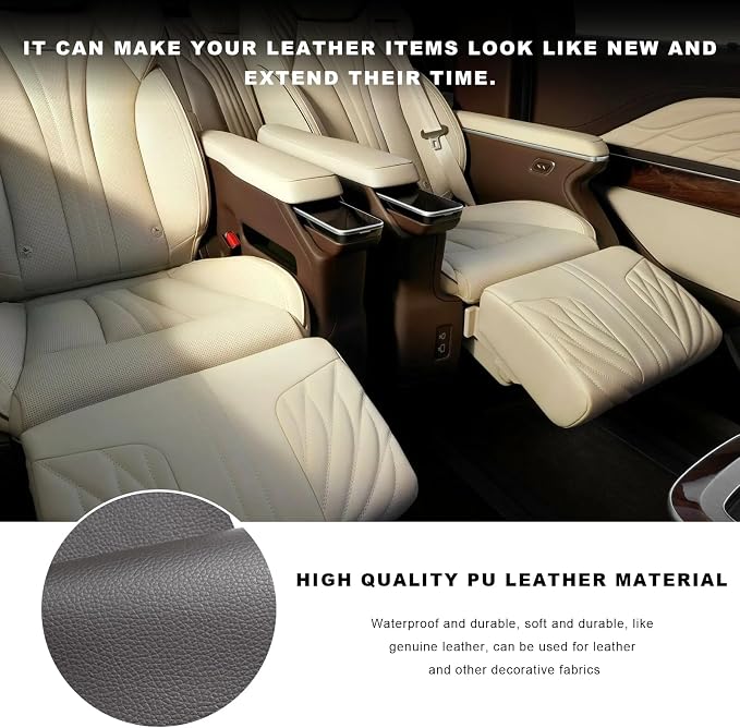 2 PCS Car Leather Repair Kit, 4×8 Inch Waterproof Self Adhesive Leather Repair Patches Kit, Super-Thin Cuttable PU Vinyl Patch Tape for Repairing Car Seats Sofas Chairs (Gray)