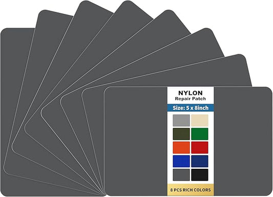 KING MOUNTAIN Self Adhesive Nylon Fabric Repair Patch, 5×8 Inches 8 Pcs, Quick Down Jacket Repair Patch, Waterproof Outdoor Gear Patch Kit for Tent,Backpacks,Umbrella, Gloves, Sleeping Bag (Dark Grey)