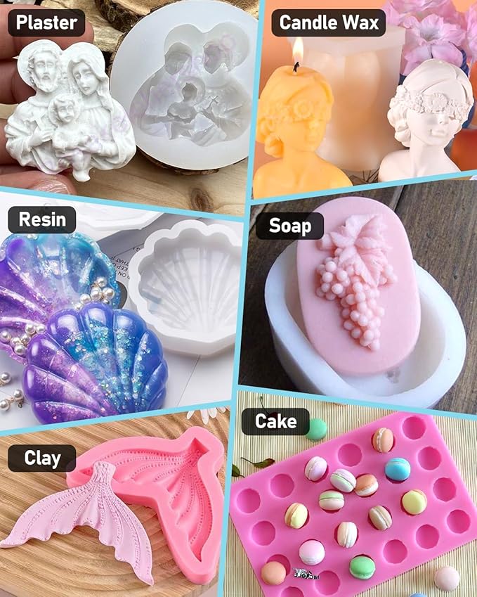 Nicpro 80oz Silicone Mold Making Kit, 15A Platinum Liquid Silicones Rubber, Flexible Silicone Molds Maker Mix Ratio 1:1 for Casting 3D Resins Candle Soap Molds DIY with Gloves, Sticks, Mixing Cups