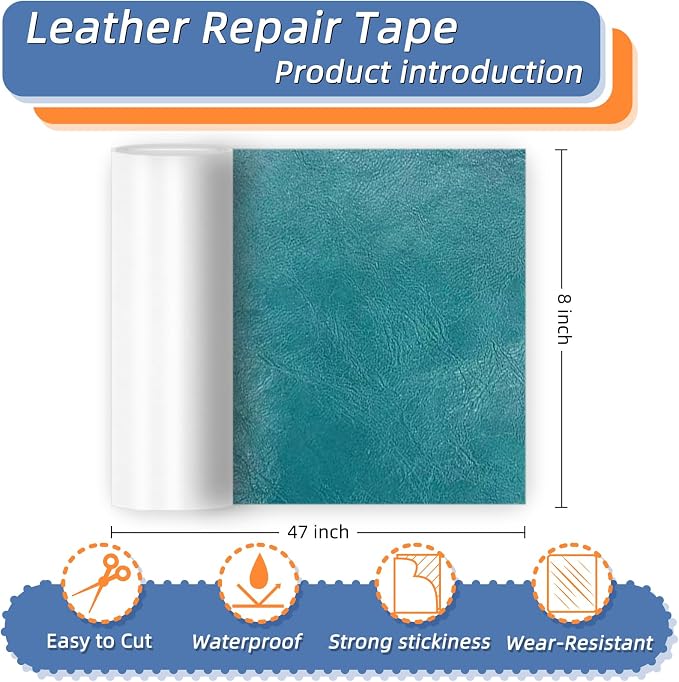 8x47 Inch Leather Repair Tape,Self Adhesive Leather Patches for Furniture,Vinyl Repair Kit for Couches,Bed,Car Seats,Chair (Blue)