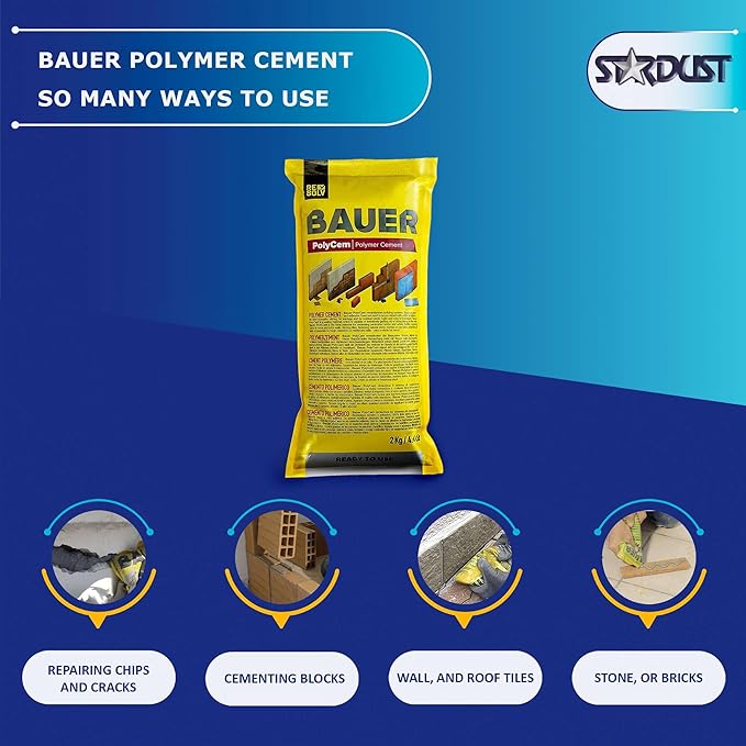 Bauer Instant Polymer Cement - Ready-to-Use Alternative to Mortar & Adhesives - Versatile Concrete & Stone Tile Crack Repair & Brick Repair, Convenient, Durable & Easy to Store - 2kg