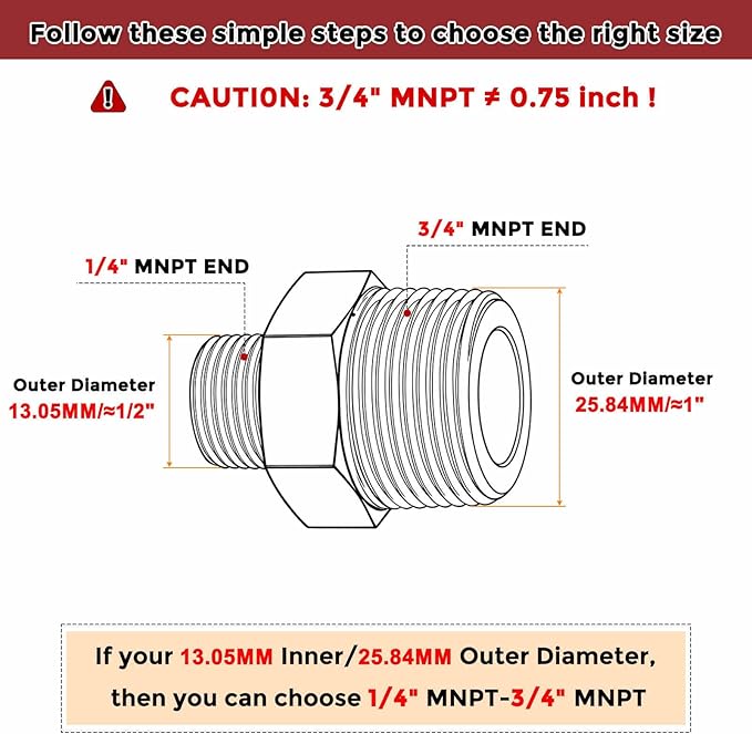 Pack of 4, 3/4" MNPT To 1/4" MNPT Solid Brass Hex Nipple Hose Connectors, Male Pipe Adapter for Pipe Leak Repair, Bathroom Remodeling, Tool Extension, Compression