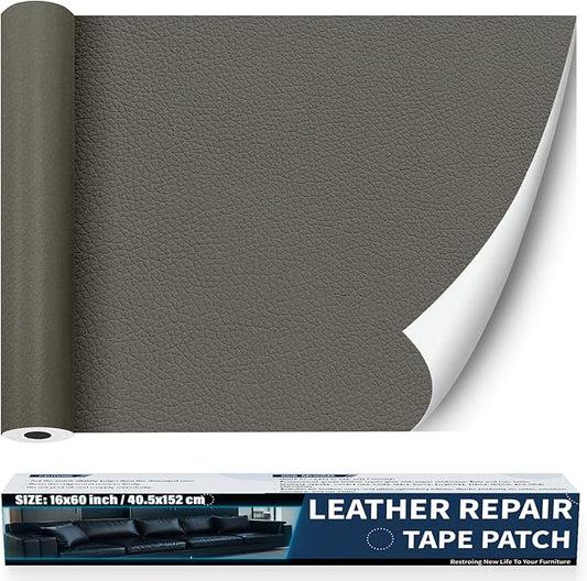 Zenyao Leather Repair Patch Tape - Self Adhesive Leather Repair Kit for Car Seat Furniture, Heavy Duty Vinyl Repair Patch for Couch Sofa, Waterproof Fix for Tears, 16x30 Inch Roll, Light Grey