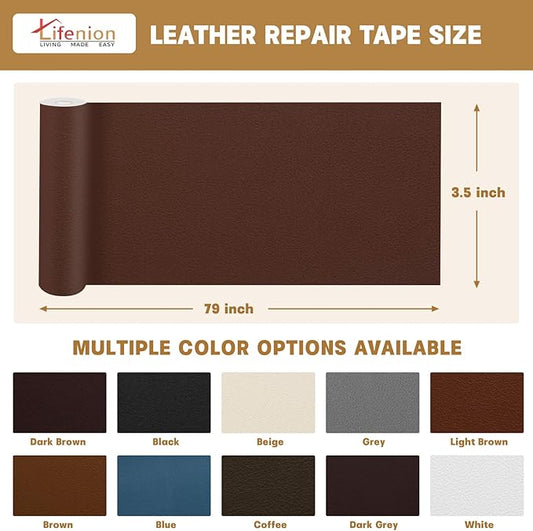 Lifenion Leather Repair Patch, Self Adhesive Leather Repair Tape, Large Vinyl Patch Kit for Couches, Sofa, Furniture, Car Seats, Office Chairs, Cabinets, Handbags（White, 3.5X79 Inch）