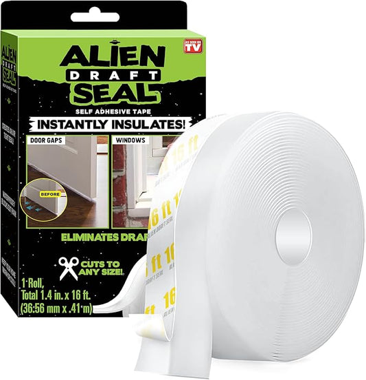 Alien Draft Seal Insulation Tape Transparent Silicone Weather Stripping Seal Strip and Under Door Draft Stopper for Windows and Door Bottoms As Seen On TV(1 Roll - 16 Feet)