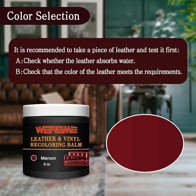 Leather Recoloring Balm - Leather & Vinyl Repair Balm for Furniture, Couches,Car Seats, Auto Interior & Accessories, Restores Faded, Worn, Scratched and Cracked Leather Surfaces (Maroon)