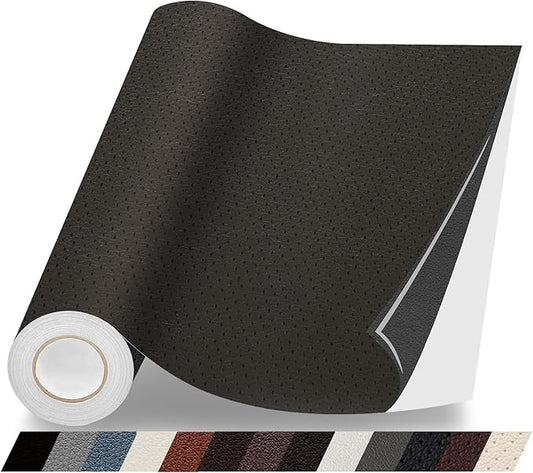 Leather Repair Patch, 35X79 Inch Breathable Perforated Self Adhesive Leather Repair Tape, Large Vinyl Patch Kits for Couch, Furniture, Sofa, Car Seat, Office Chairs （Coffee, 35X79 Inch）