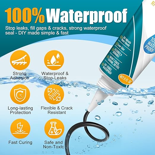 Silicone Sealant - 100% Waterproof, Flexible & Shrink Proof Caulk for Bathroom, Kitchen, Windows, Automotive – Strong Adhesion Sealant for Cracks, Gaps, Leaks 150ML/5Oz (Grey)