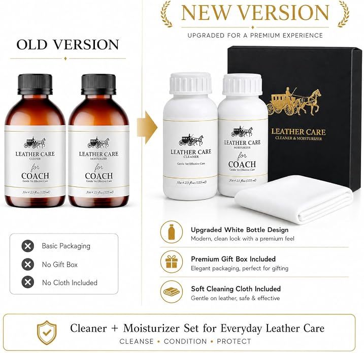 Leather Cleaner & Moisturizer Set For Coach, Gently Cleans Leather Handbags, Restores Shine, Softens, Remove Stains & Light Scratches, Safe for Premium Bags, 125ml, 2 Pack