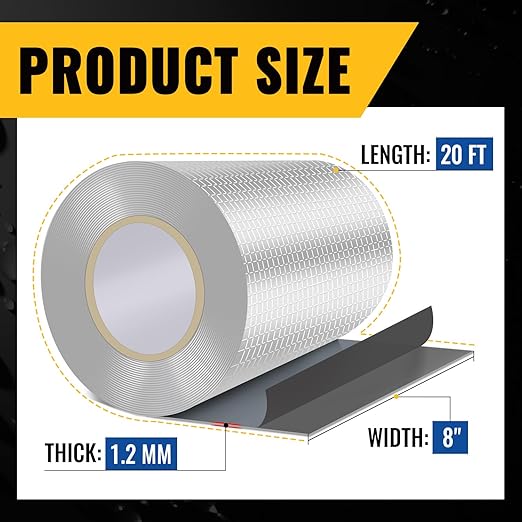VIVIDA Aluminum Butyl Tape 8" × 20', Waterproof Aluminum Foil Butyl Sealing Tape for Outdoor Use, Corrosion Resistant, Repair for Metal Roof, RV, Windows, 1 Roll