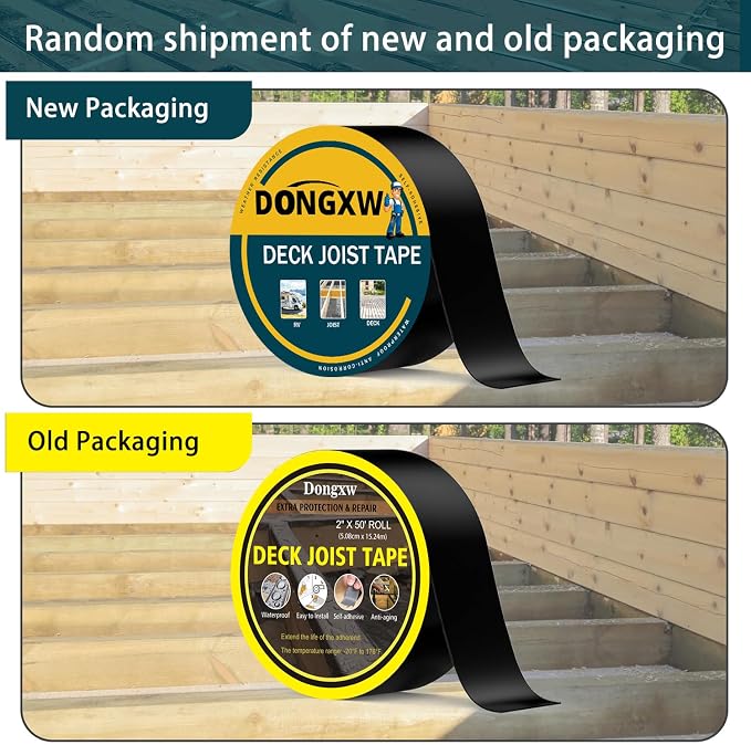 Dongxw 4 Packs Deck Joist Tape, 2" x 50' Waterproof Butyl Joist Tape for Decking 2inch, Flashing Tape Self-Adhesive Joist Tapes for Decks Beams Extend Wood Deck Life