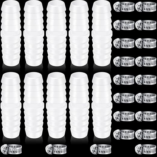 Treela 10 Set Plastic Hose Barb Fitting 3/8" x 3/8" Pipe Connectors Barbed Splicer Mender Joint Adapter Union with 20 Pcs Hose Clamps for Household Adapters Fuel Gas Liquid Air Repair