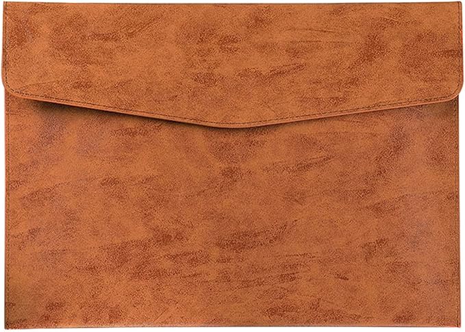 PU Leather A4 File Folder Document Holder Waterproof Portfolio Envelope Folder Case with Snap Closure Brown