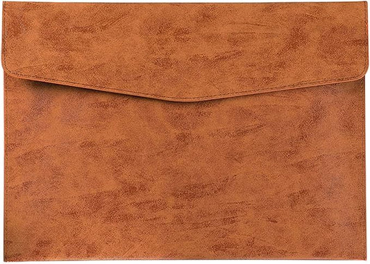 PU Leather A4 File Folder Document Holder Waterproof Portfolio Envelope Folder Case with Snap Closure Brown