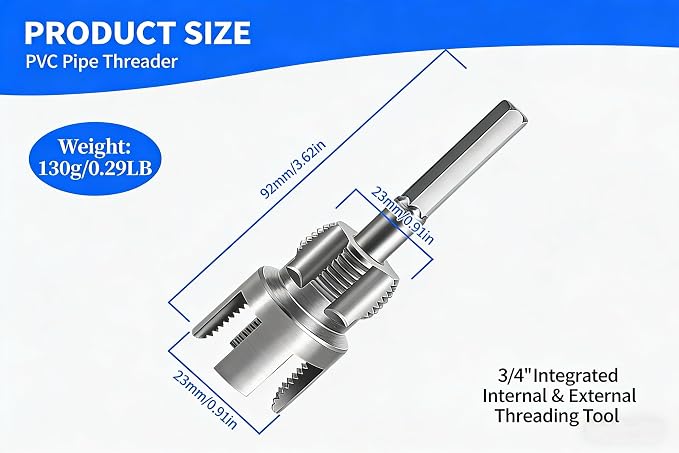 PVC Pipe Threader 2Pcs 1/2" 3/4" - Internal & External Threading Tool Set for Drill（1PCS 3/4)