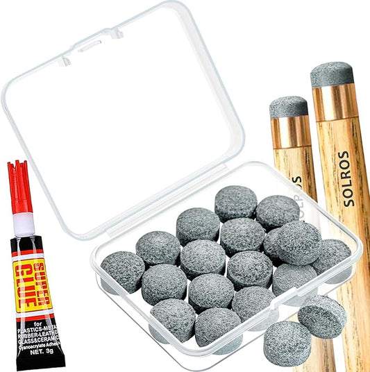 Billiard Pool Cue Tips - Pool Cue Stick Tips Replacement Repair Kit Billiard Cue Tips with Storage Box for Pool Table Cues Stick Tips Head and Leather Snooker Stick - SOLROS