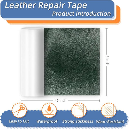8x47 Inch Leather Repair Tape,Self Adhesive Leather Patches for Furniture,Vinyl Repair Kit for Couches,Bed,Car Seats,Chair (Dark Green)
