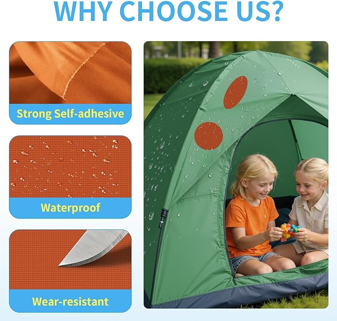 Waterproof Self-Adhesive Nylon Patches for Tent Repair Kit, 24pcs Outdoor Gear Tenacious Repair Tape, Fabric Patches for Clothes, Down Puffer Jacket, Tent, Sleeping Bag, Backpack, Orange