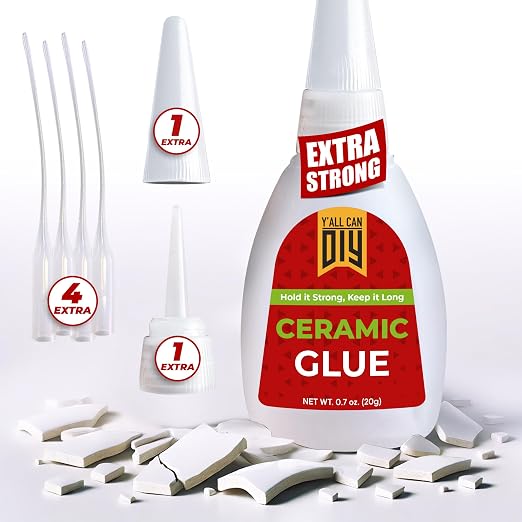 Y'allCanDiy Waterproof Super Glue for Ceramic - Ceramic Glue Repair for Pottery, No Smell After Cure. Best Cyanoacrylate Based Adhesive for China and Porcelain