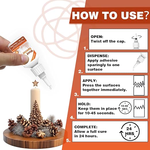 Wood Glue Strong, 30g Waterproof Wood Adhesive for Furniture Repair, Fast Drying Wood to Wood Glue for Woodworking, DIY Crafts, Oak & Hardwoods, Indoor/Outdoor Use