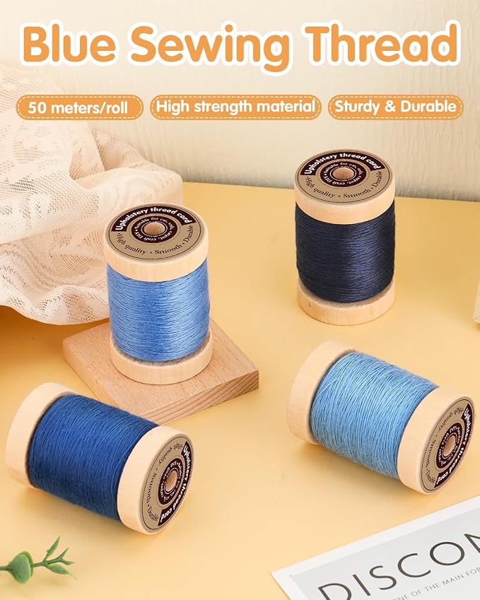 FOUSNOW Upholstery Repair Kit, Sewing Kit with Blue Sewing Threads, Professional Heavy Duty Sewing Kit for Home Repair Sewing Denim Clothes, Denim Bags, Jacket, Shoes, Wallets Crafts