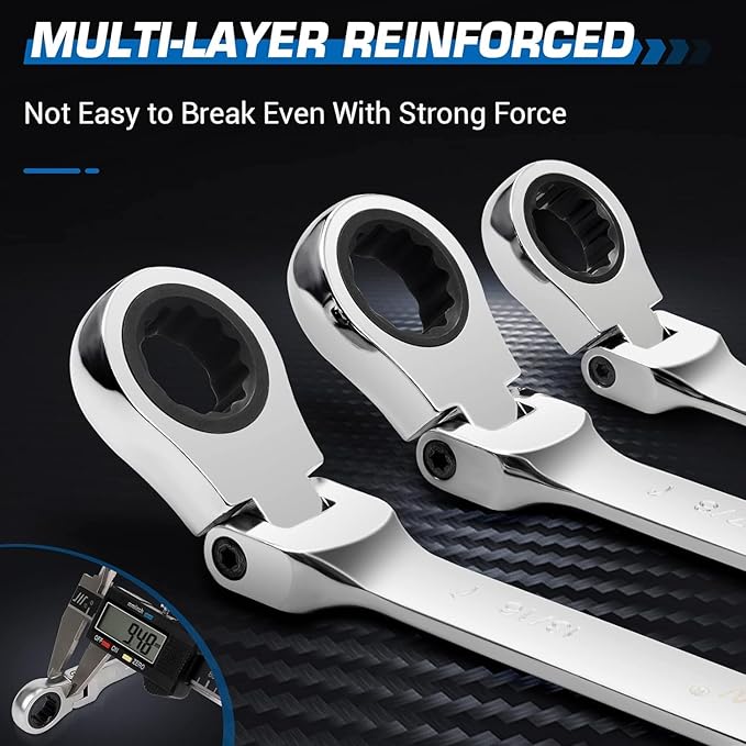 DISEN 10-11mm Extra Long Flex Head Ratcheting Wrench, Double Box End Long Reach Ratchet Wrench, CRV Steel, Metric