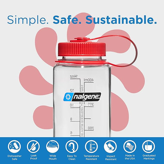 Nalgene Sustain Tritan BPA-Free Water Bottle Made with Material Derived from 50% Plastic Waste (Using ISCC Certified Mass Balance), 16 OZ, Wide Mouth, Clear (Pack of 6)