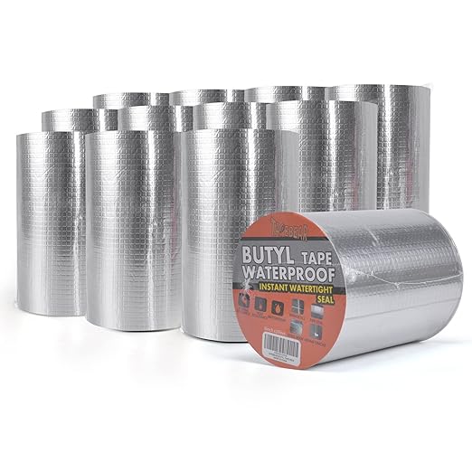 TAPEBEAR Butyl Tape Waterproof Sealing Tape Aluminum Foil Tape, for RV Repair, Window, Silicone, Glass & EDPM Roof Leak Patching, Boat and Pipe Sealing, Silver, 6inch x16feet,12rolls