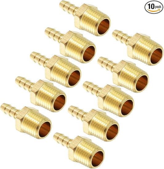 Pack of 10 Brass Hose Barbs Fittings 5/16" Hose Barbs to 3/8" NPT Male Fittings for Home Machines, Massage Bathtubs, and Irrigation Systems