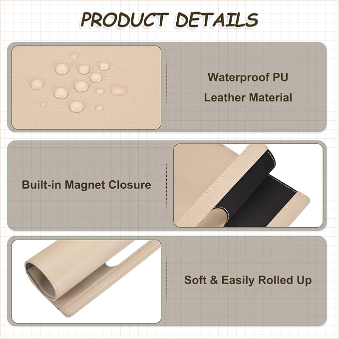 PATIKIL Leather Folder, 13.3x12.6 Magnetic Leather Document Holder File Folder PU Pouch Bag Portfolio File Organizer Handbag Personal Envelope Waterproof for Traveling Men Gift, Khaki