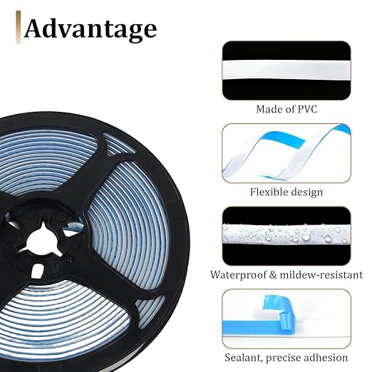 Caulk Tape 0.3" x 20', Waterproof Self Adhesive Caulk Strip, Narrow White Caulk Strip for Toilet Sealer, Toilet, Kitchen, Bathroom, Sink, Shower, Bathtub Edge Protector, PVC Caulking Tape (1)