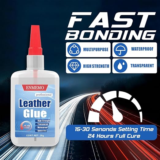 (2-in-1) Leather Glue with Brush Applicator & Nozzle,Adhesive for Purses,Sofas and Furniture,Leathercraft;InstantGlue Bonding Between Leathers,Waterproof Clear