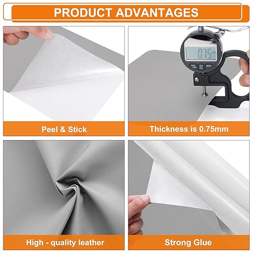 Cahomo Self-Adhesive Leather Repair Patches Tape for Couches - 8x11 inch, Vinyl & Leather Repair Kit for Furniture, Car Seats, Handbags, Jackets - Grey