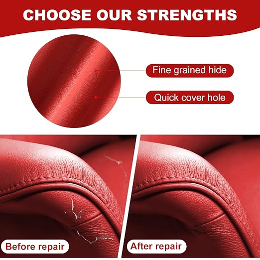 Leather Repair Patch 17.3 x 117 Inch Self Adhesive Leather Repair Kit for Couch Car Seat Furniture Sofa Chair, Faux Leather Fabric Roll Leather Furniture Repair Kit