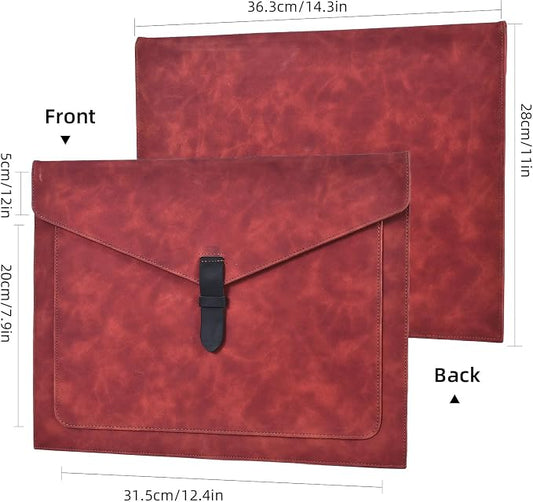 Brown PU Leather File Folder, Snap Closure File Organizer, Important Document Folder with Pockets, Document Organizer, Laptop Sleeve Notebook Case, A4 Envelopes Filing Folder