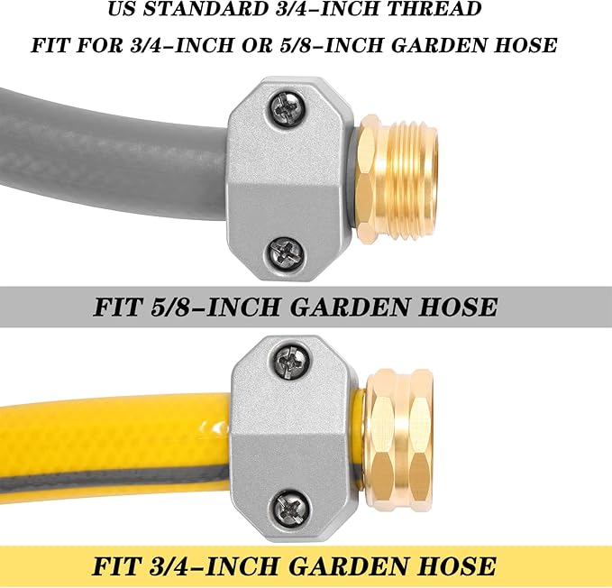 Garden Hose Repair Kits, 3 Sets Aluminum Alloy Water Hose Connector, Fit 3/4" and 5/8" Garden Hose, Male and Female Hose End Repair Fittings Replacement, Hose Mender Kit