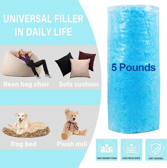 DR.DUDU 5lbs Pillow Stuffing for Couch Pillows Bean Bag Filler | Shredded Memory Foam, For Couch Cushion Dog Bed Chair Arts Crafts