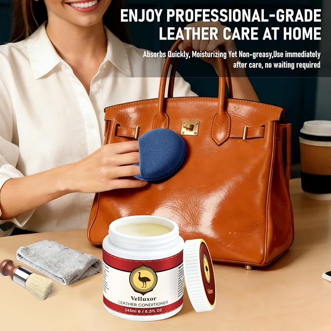 Furniture Salve for Leather (8.2oz), Polisher, Moisturizer and Restorer for Couches and Furniture - Conditioner for Leather, Wood, Bags, Car Seats, Jackets, Vinyl, Leather Repair Salve