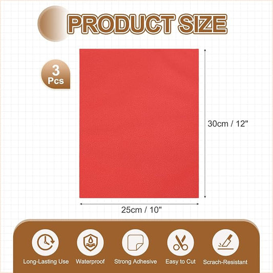 MECCANIXITY 3 Pcs Leather Repair Patch 10"x12" Self-Adhesive Leather Vinyl Repair Tape Kit for Furniture Couches Sofa Chair Car Boat Seats Jackets, Red