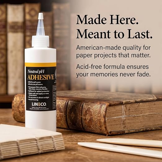 LINECO Neutral pH Adhesive 8 Oz, Acid-Free, All-purpose Glue, Dries Clear and Remains Flexible. Used for Bookbinding and Book Repair, Framing, Collages, Paper Art and Crafts