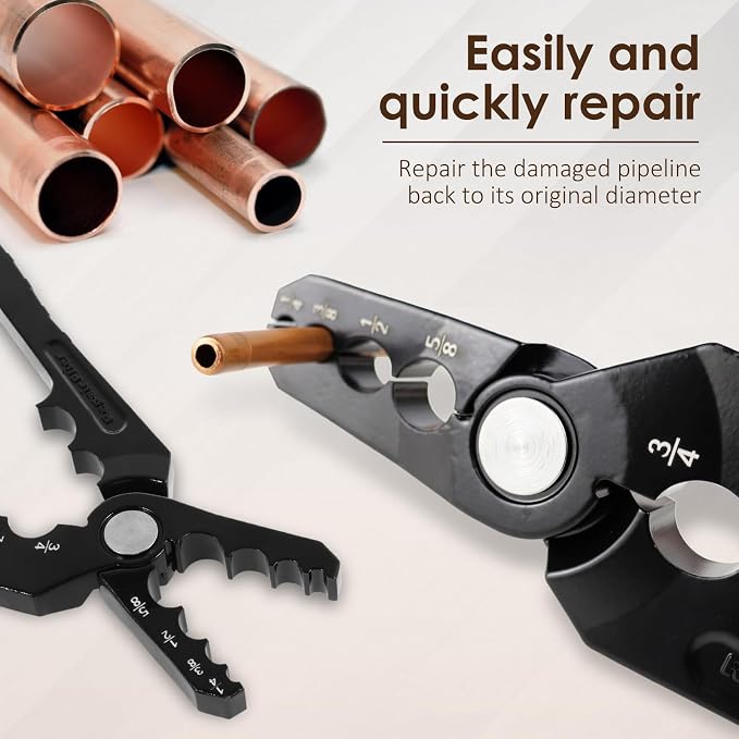 Manual Copper Tube Rounder Flat Tube Repairer Pliers Pipe Rounding Plier with 6 Hole Multifunctional Tube Rounder Tool for 1/4" 3/8" 1/2" 5/8" 3/4" 7/8" Copper Tube Aluminum Thin Walled Iron Pipe