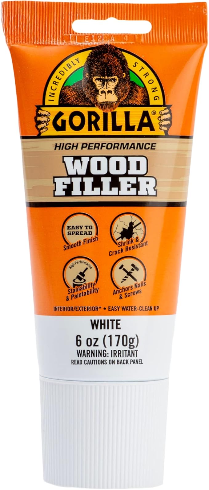 Gorilla All Purpose Wood Filler, White Wood Filler, 6 Ounce Tube (Pack of 2) - Water Resistant for Indoor or Outdoor Projects and Repairs