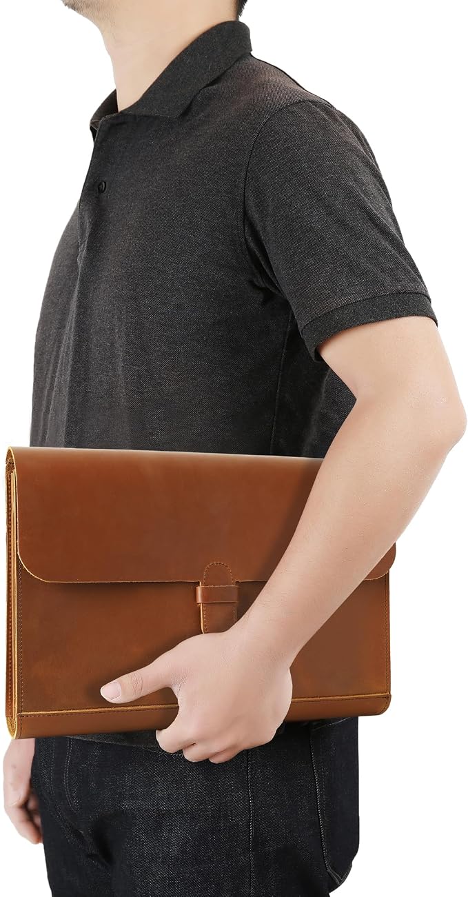 Genuine Leather File Folder, Accordian File Organizer, Leather Document Holder Resume Folio for Men & Women-Brown-Custom