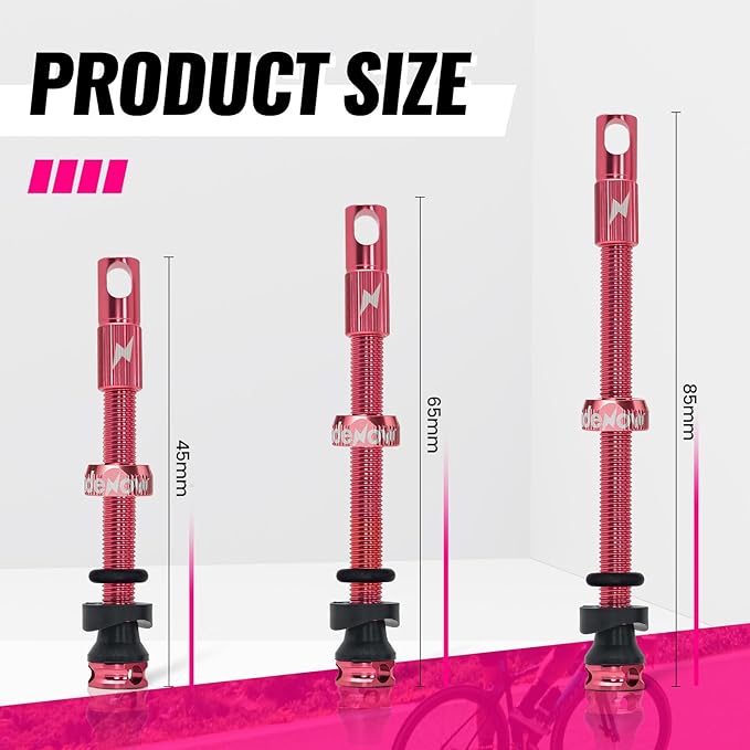 RideNow Tubeless Presta Valve Stems, 85mm Super Light Alloy Presta Tubeless Valve Stem Kit with Valve Core Remover Tool and Valve Stem Caps, Multiple Color and Size Options(Pair), Pink