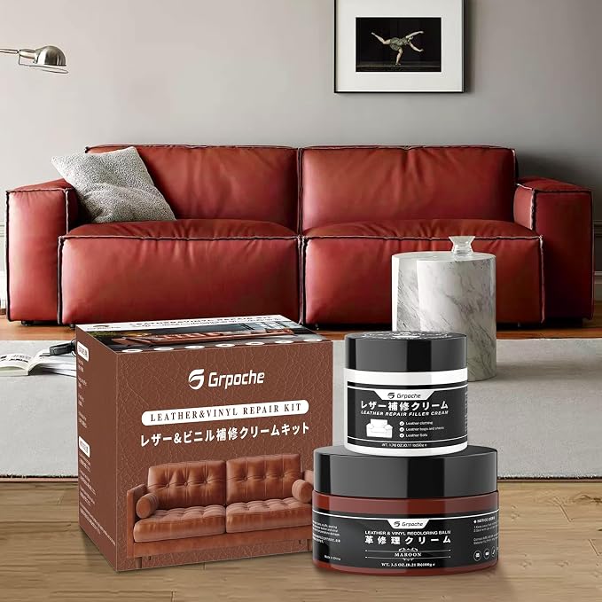 Leather Recoloring Balm Red Brown, Mink Oil Leather Conditioner & Leather Filler Cream, Leather Repair Kit for Furniture,Vinyl Repair Kit Restore Couches, Car Seats, Purse, Scratch, Peeling,Burn Holes